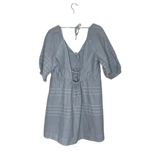 7 For‎ All Mankind Mini Dress Womens Blue Excellent Open Back Puff Sleeve Cotton thumbnail 4