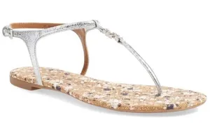 TORY BURCH Marion Confetti Cork T-Strap Silver Metallic Leather Thong Sandal 7.5 thumbnail 1