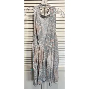 Free People Intimately Paisley Gray/Cream Size L Halter Mini Slip Dress V Back thumbnail 3