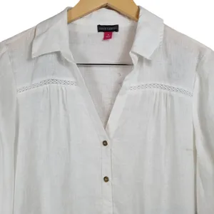 Vince Camuto White Linen Blend 3/4 Sleeve Button Down Top Womens‎ Size S thumbnail 5