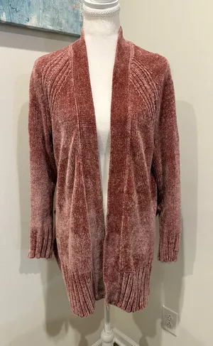 LOFT Plush Open-Front Chenille Cardigan in Dusty Rose thumbnail 1