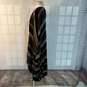 KK Intl. Brown Stripes Knit Open Front Poncho Long Cardigan Sweater Size XL thumbnail 6