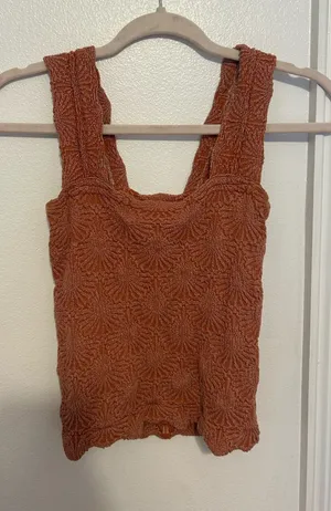 Free People Love Letter Cami Orange/brown Textured Sleeveless Knit Tank Top thumbnail 1