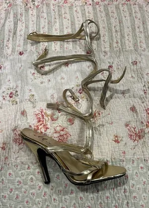 Ellie Gold Strappy Gladiator High Heel Sandals with Ankle Wrap thumbnail 1