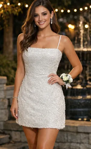 Windsor sz small white short formal dress with sequins thumbnail 1