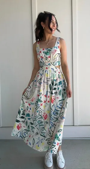 White Tropical Print Maxi Dress thumbnail 1