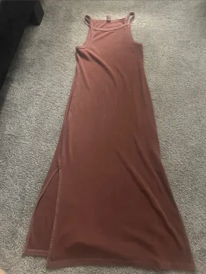 Old Navy Ribbed High Neck acid wash brownish reddish side slit midi dress size M thumbnail 1