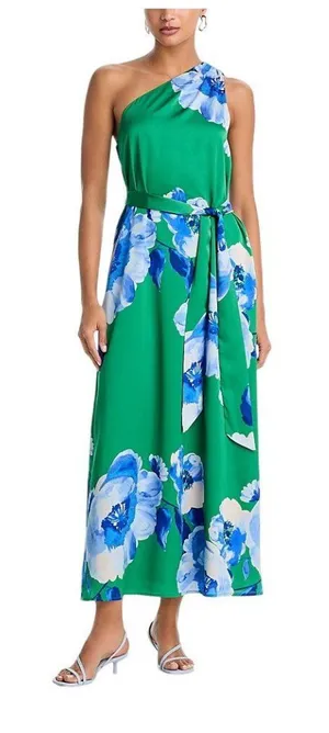 NWT Aqua Womens One Shoulder Satin Maxi Dress STD14776BL Green / Blue M thumbnail 1