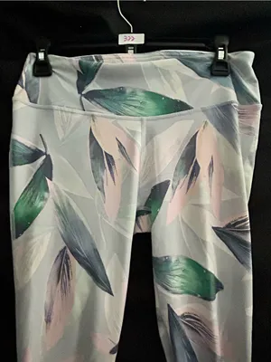 Fabletics Athletic Pastel Leaf Print Leggings in Light Blue, Green & Pink MD thumbnail 3