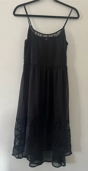 NWT Mudd Black Chiffon Lace Midi Dress Medium Romantic Y2K Evening Feminine thumbnail 1