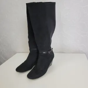 Dana Buchman Womens Boots Size 6.5 Black Suede Wedge Heel Knee High Side Zip thumbnail 8