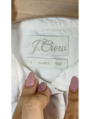J Crew Classic Fit Ruffle Collar Shirt White Cotton Button Blouse Size 8 thumbnail 2