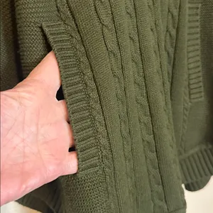 Talbots Cable‎ Knit Cowl Neck Poncho Olive Green Size XS NWT thumbnail 4
