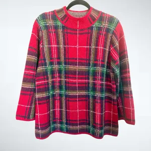 Entro Holiday Plaid Knit Sweater in Red Size S thumbnail 1
