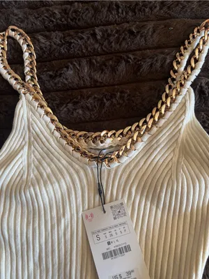Zara Cream Ribbed Tank with Gold Chain-Trim Straps thumbnail 3