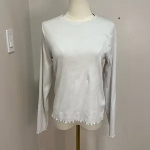Abercrombie & Fitch Womens Long Sleeve Ribbed Lettuce Edge Top Cream‎ Large thumbnail 2