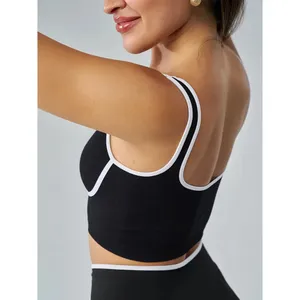 Black and White Contrast Trim Sports Bra Crop Tank Small thumbnail 2