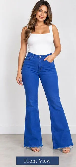 ZARA Women’s Blue High Rise Flare Jeans Raw Hem Size 10 EUR 42 thumbnail 1