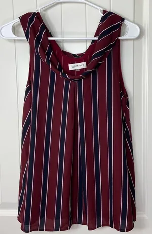 Sugar + Lips women’s maroon navy cowl neck sleeveless‎ lined layered blouse tank thumbnail 1