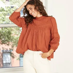 Universal Thread Burnt Orange Yoke Peasant Blouse thumbnail 7