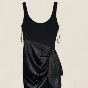 Mable silky draped bow side statement high slit maxi dress | small Black thumbnail 3