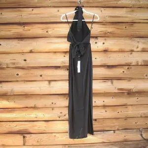 NWT MINKPINK Black S Satin Halter Cut Out Silky Maxi Dress Gown thumbnail 8