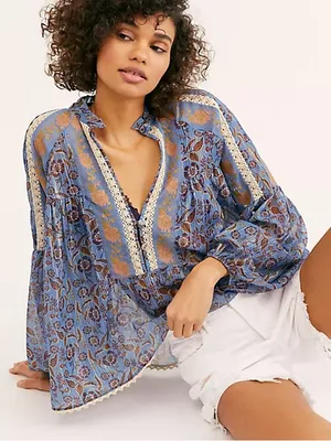 Free People Desert Dusk Tunic Blouse Top Flowy Boho thumbnail 1