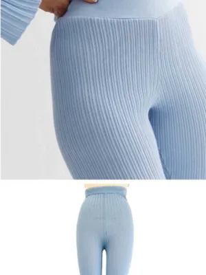 Light Blue party casual Ribbed 2 Piece Set Wide-Leg Pants & Duster NWT Small thumbnail 6