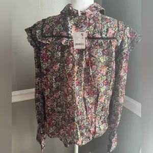 NWT Free People Daybreak Floral Print‎ Long Sleeve Shirt Ruffle Details Large thumbnail 6