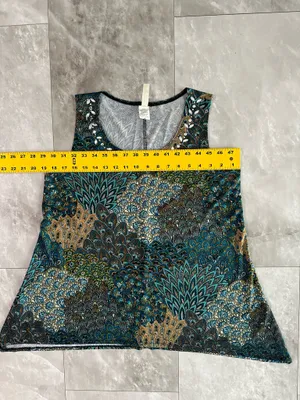 Per Siption Shirt Size M Women's Tunic Geometric Jersey Stretch Boho Summer Bead thumbnail 7