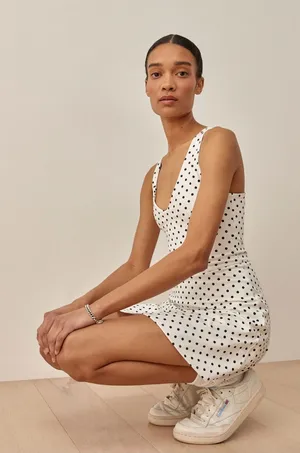 Reformation Bella Ecomove Active Dress White & Black Polka Dots Size X-Small thumbnail 1