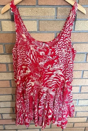 Free People Red Flowy Tank Mini Dress Boho Patterned Size Small thumbnail 1