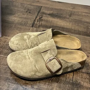 Madden Girl Taupe Suede Buckle Mules thumbnail 5