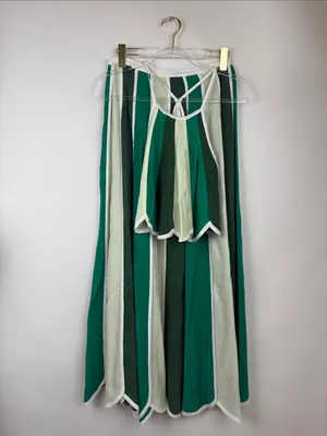 Free People Green & White Stripe Inez Skirt Set Size Small Crop Halter Top thumbnail 3