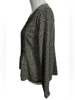 Ann Taylor Green & Black Printed Long Sleeve Blouse Size S Pleated Front thumbnail 5