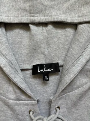 Lulu's Light Gray Lace-Up V-Neck Hoodie Sweater Size XS thumbnail 3