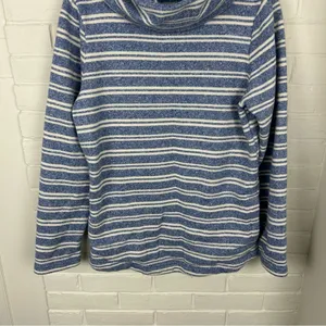 L.L.Bean Blue & White Striped Knit Cowl Neck Sweater Size S thumbnail 6