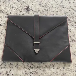 Reiss Arleta Black Leather Envelope Clutch With Pink Trim‎ and Silver Clasp thumbnail 2