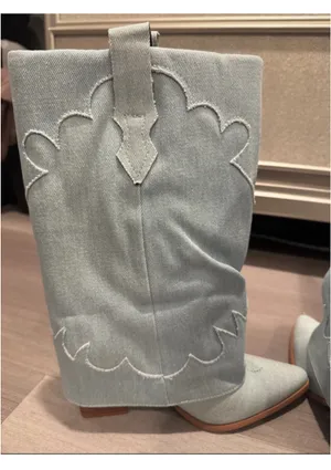 PrettyLittleThing Light Blue Denim Western Ankle Boots thumbnail 2