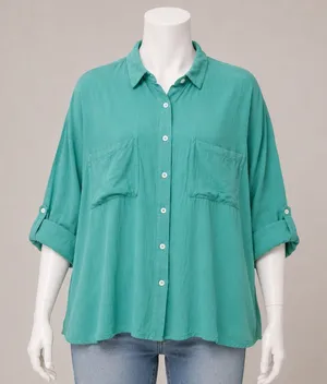 Mint Green Rayon Button Down Oversized Roll Tab Sleeve Shirt‎ XL thumbnail 1