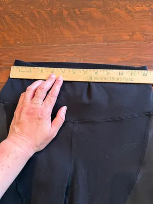 Alo Leggings Long Black Net Trim Inserts Diagonal Design Satin Strips thumbnail 7