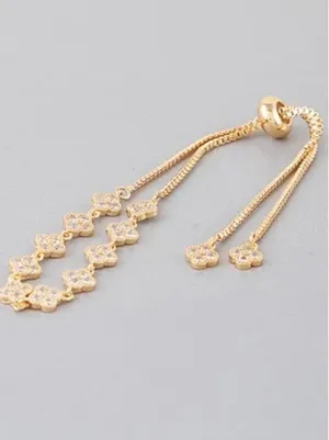 Jeweled Clover Chain Bracelet Gold thumbnail 3