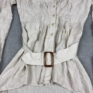 Free People Tunic Blouse Womens M White V-Neck Long Sleeve Belted Herringbone thumbnail 3