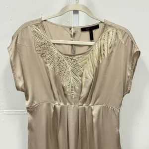 BCBGMAXAZRIA Silk Mini Dress Pebble Beige‎ Sequin Embroidered Champagne Party XS thumbnail 3