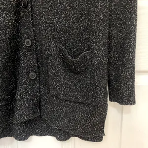 Oversized Wool Blend Buttoned Cardigan in Marled Black thumbnail 2