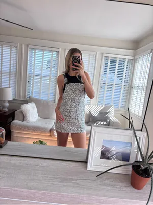 Kendall + Kylie White Leopard Print Denim Overall Dress – 23” Length thumbnail 3