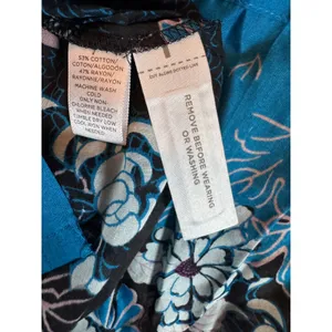 LOFT Floral Split Neck Tunic Top Black Blue Pink Cotton Rayon Size M NEW thumbnail 5
