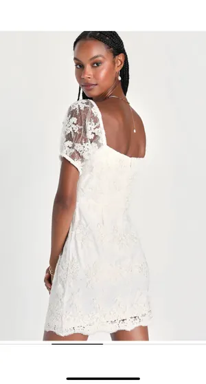 White embroidered sequin mini Lulus dress  thumbnail 2