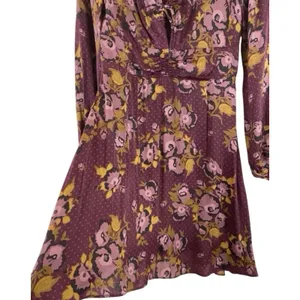 Free People $128 Morning Light Purple Plum Fall Floral V-Neck L/S Mini Dress 8 thumbnail 6