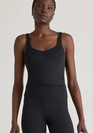 Quince Ultra-Form V-Neck Cropped Tank black small thumbnail 1